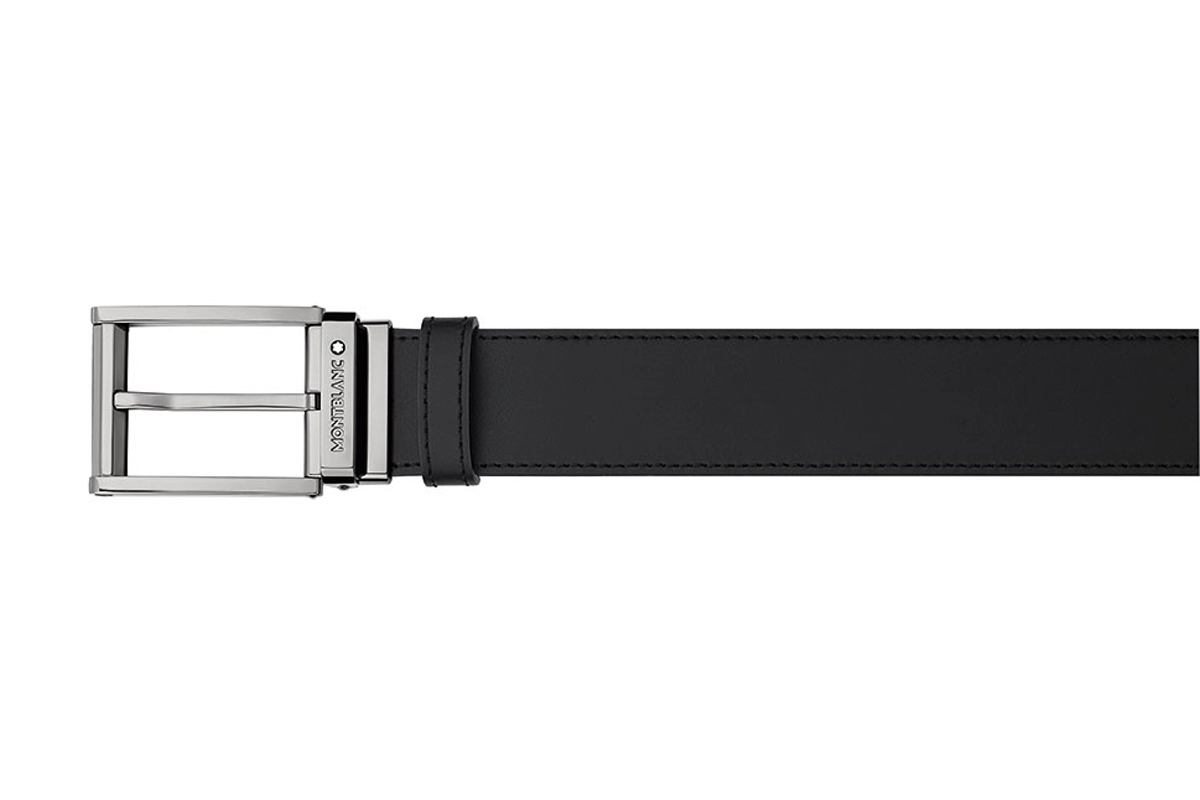 Buy your Montblanc Men Black Leather and Stainless Steel Belt 120x3.5 cm at P.W. Akkerman Amsterdam